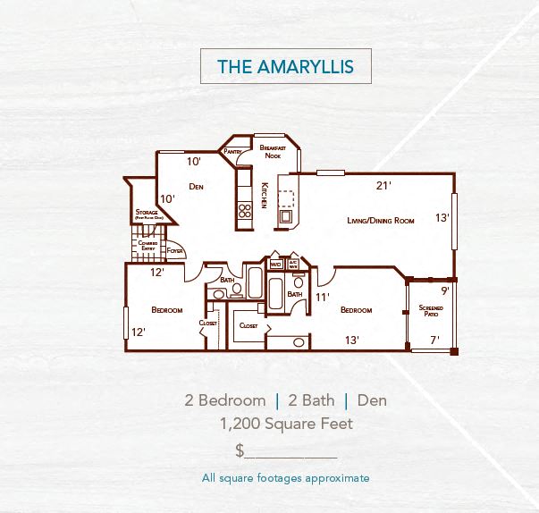 Floor plan for 2 beds, 2 baths, 1200 sqft